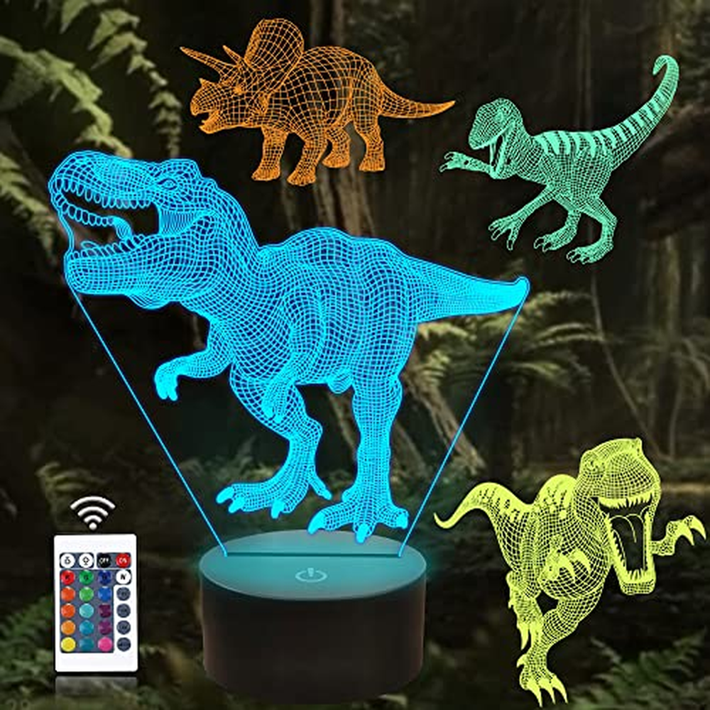 CooPark Dinosauří dárky, T Rex 3D noční světlo Illusion Lamp (4 Pattern Dino) s dálkovým ovládáním 16 barev měnící se dekorativn